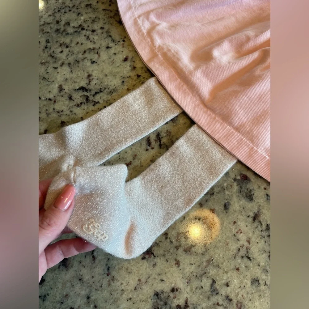 Baby gap Pink cotton Corduroy Dress with sparkle tights and genuine fur collar